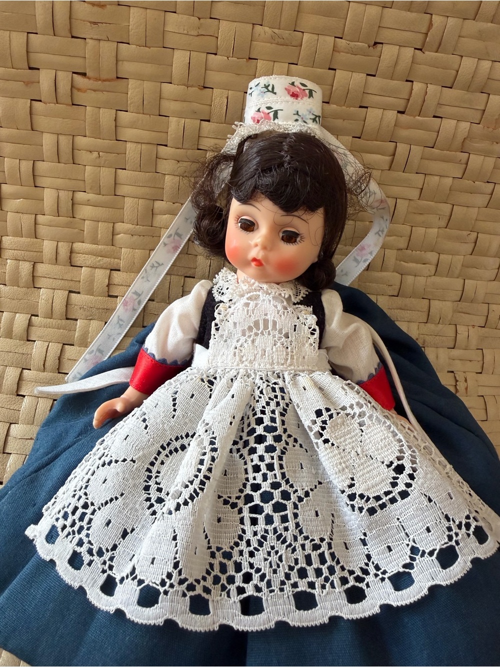 Madame Alexander 8 inch doll France in Navy,Lace & Red at Sleeves Dress
